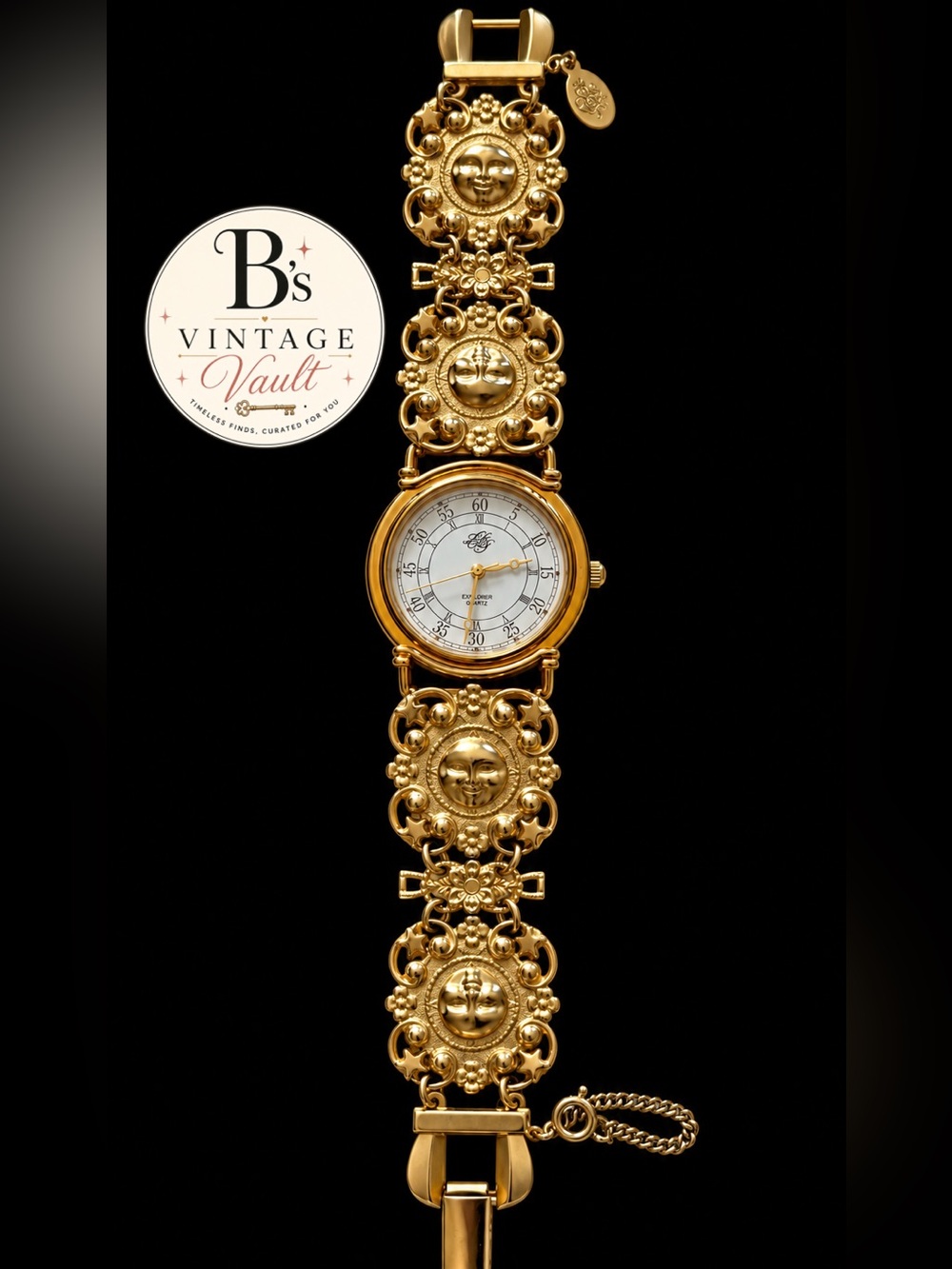 Vintage Kirks Folly Celestial Sun and Moon Link Bracelet Watch